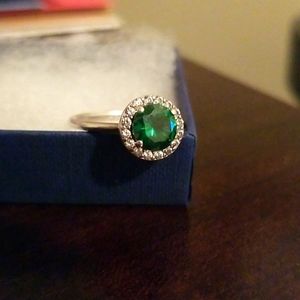 Sterling Silver Emerald Diamond Ring